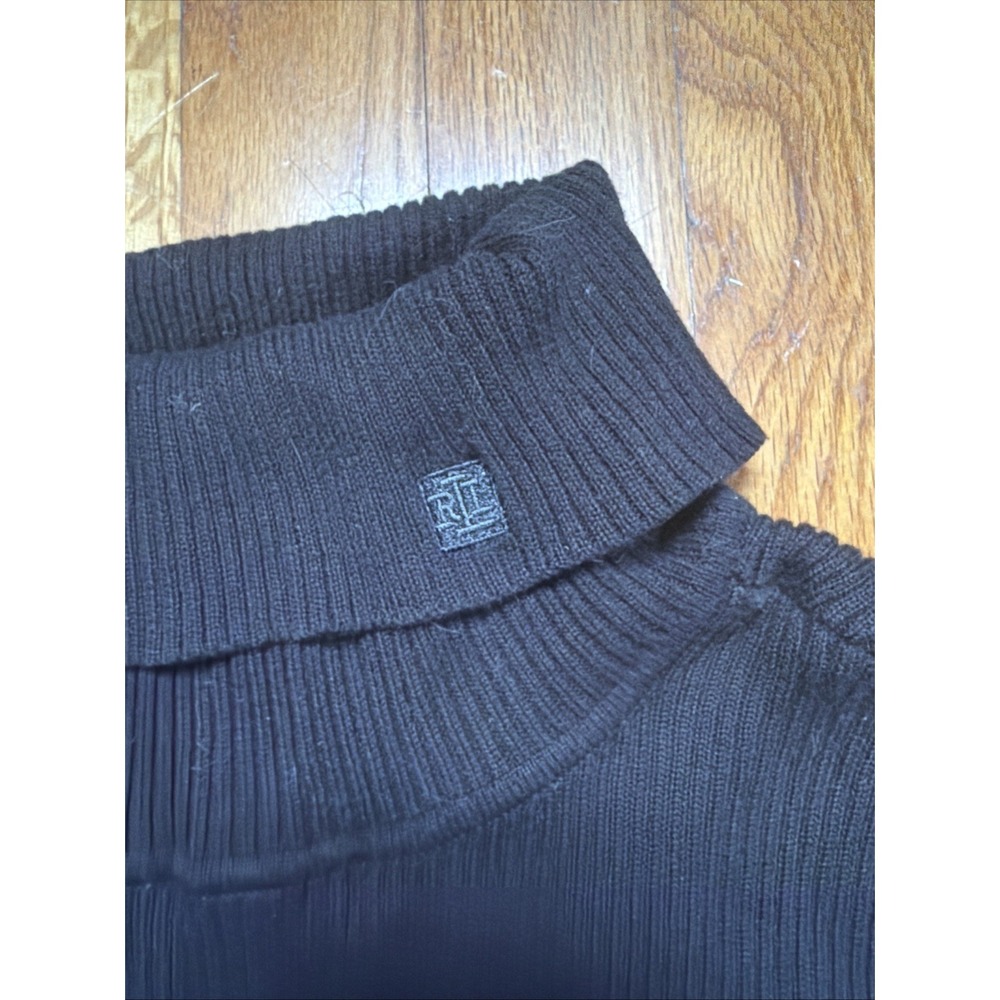 Ralph Lauren Mens M Black Ribbed Turtleneck Logo Sweater Cotton Preppy Y2K Style